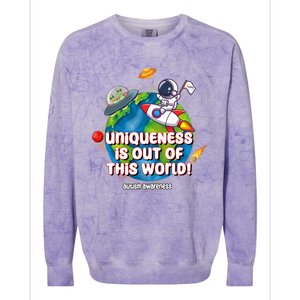 Uniqueness Is Out Of This World Autism Awareness Space Colorblast Crewneck Sweatshirt