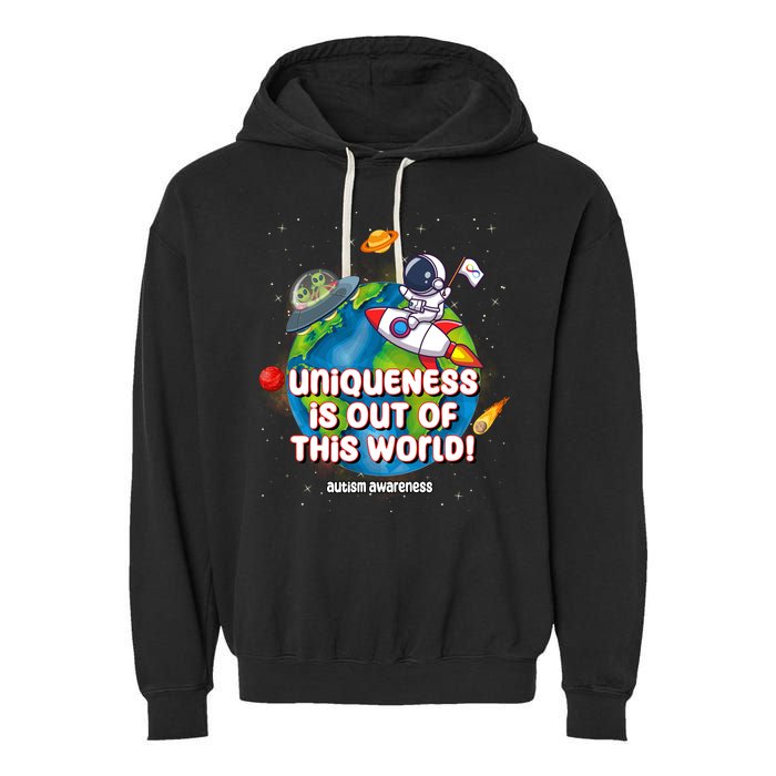 Uniqueness Is Out Of This World Autism Awareness Space Garment-Dyed Fleece Hoodie
