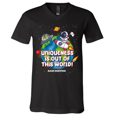 Uniqueness Is Out Of This World Autism Awareness Space V-Neck T-Shirt