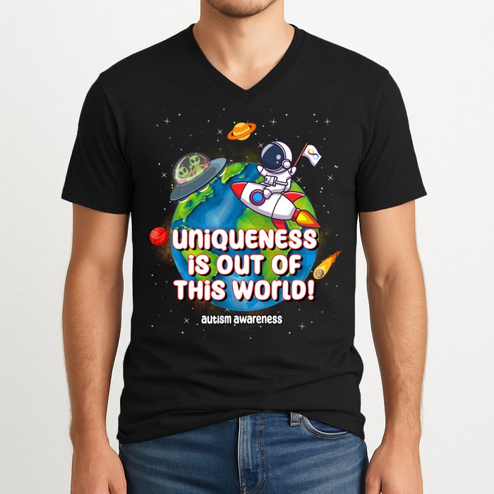 Uniqueness Is Out Of This World Autism Awareness Space V-Neck T-Shirt