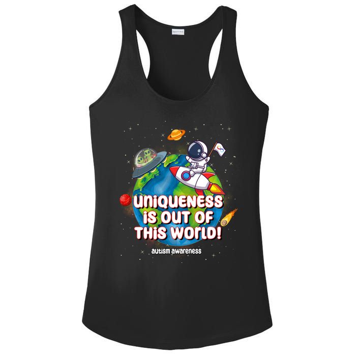 Uniqueness Is Out Of This World Autism Awareness Space Ladies PosiCharge Competitor Racerback Tank