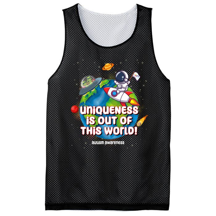 Uniqueness Is Out Of This World Autism Awareness Space Mesh Reversible Basketball Jersey Tank