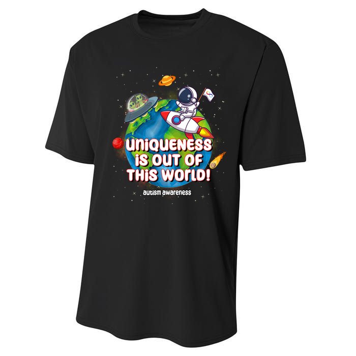 Uniqueness Is Out Of This World Autism Awareness Space Performance Sprint T-Shirt