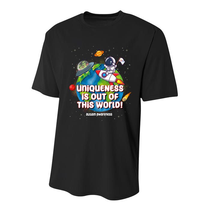 Uniqueness Is Out Of This World Autism Awareness Space Youth Performance Sprint T-Shirt