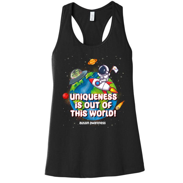 Uniqueness Is Out Of This World Autism Awareness Space Women's Racerback Tank