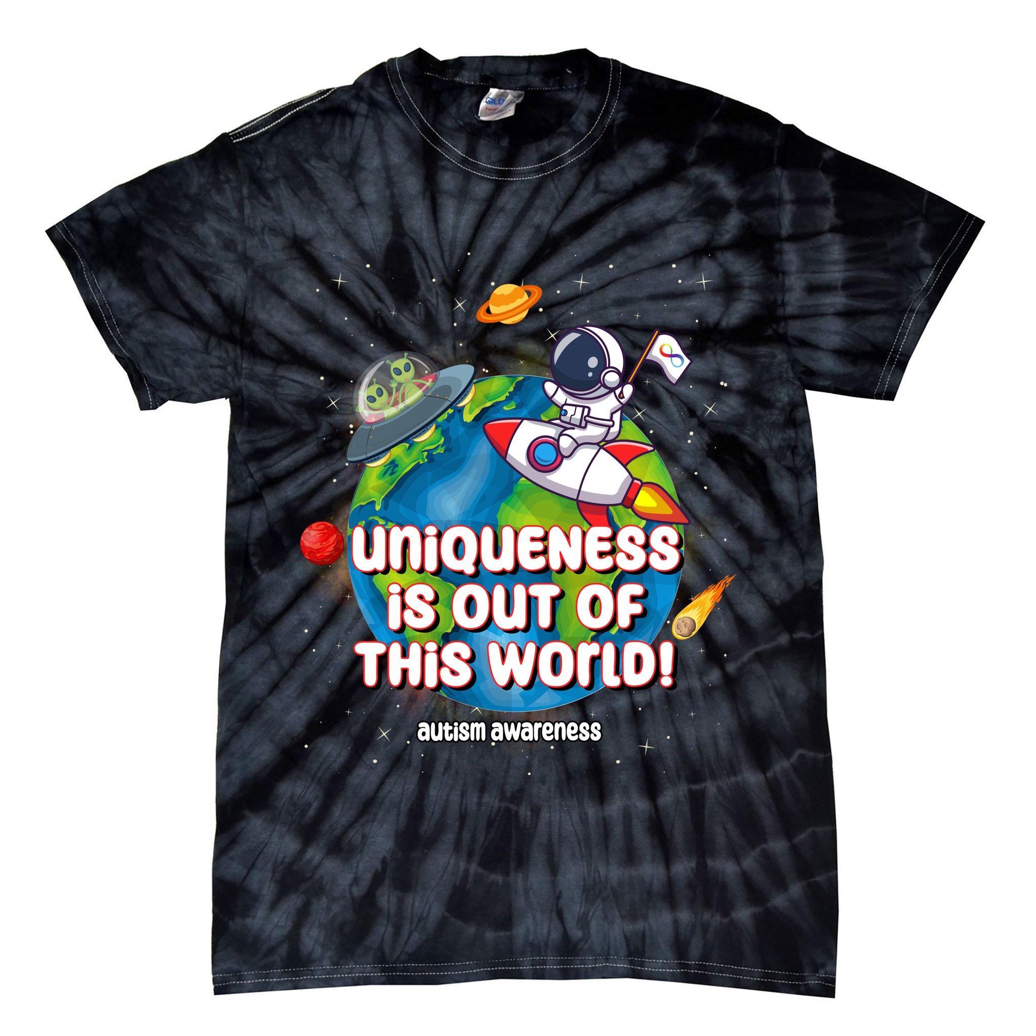 Uniqueness Is Out Of This World Autism Awareness Space Tie-Dye T-Shirt