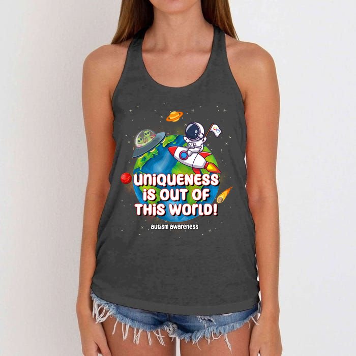 Uniqueness Is Out Of This World Autism Awareness Space Women's Knotted Racerback Tank