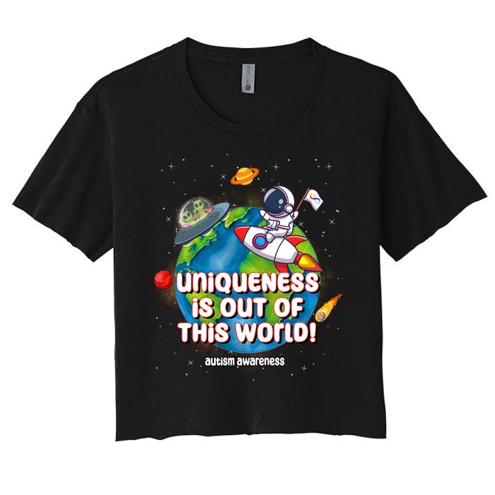 Uniqueness Is Out Of This World Autism Awareness Space Women's Crop Top Tee