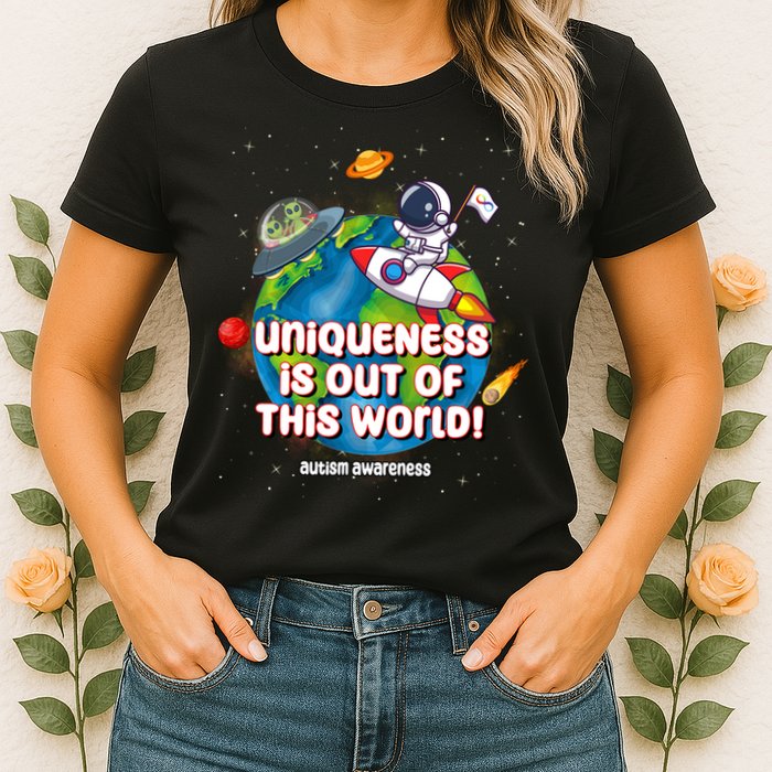 Uniqueness Is Out Of This World Autism Awareness Space Womens T-Shirt