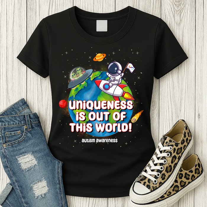 Uniqueness Is Out Of This World Autism Awareness Space Womens T-Shirt