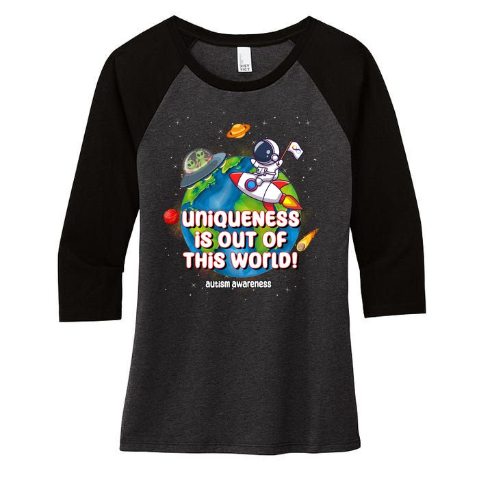 Uniqueness Is Out Of This World Autism Awareness Space Women's Tri-Blend 3/4-Sleeve Raglan Shirt