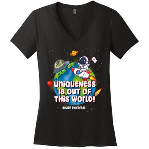 Uniqueness Is Out Of This World Autism Awareness Space Women's V-Neck T-Shirt