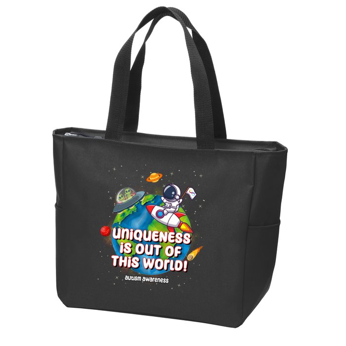 Uniqueness Is Out Of This World Autism Awareness Space Zip Tote Bag