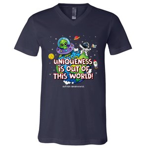 Uniqueness Is Out Of This World Autism Awareness V-Neck T-Shirt