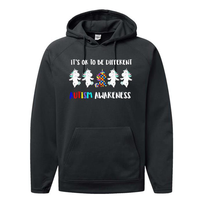 Unicorn It's OkTo Be Different Autism Awareness Tee Performance Fleece Hoodie