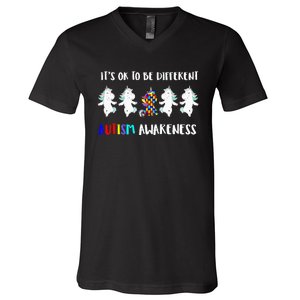 Unicorn It's OkTo Be Different Autism Awareness Tee V-Neck T-Shirt