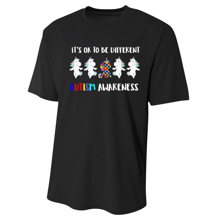 Unicorn It's OkTo Be Different Autism Awareness Tee Performance Sprint T-Shirt