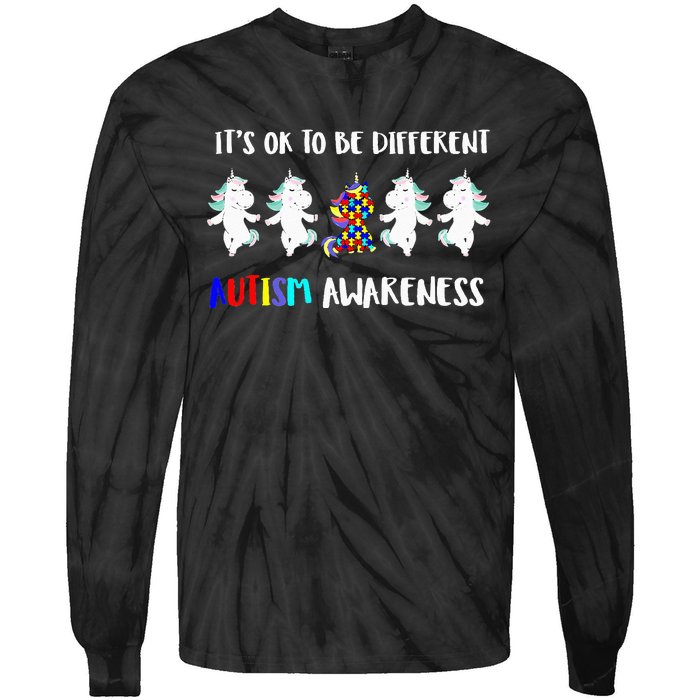 Unicorn It's OkTo Be Different Autism Awareness Tee Tie-Dye Long Sleeve Shirt