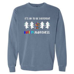 Unicorn It's OkTo Be Different Autism Awareness Tee Garment-Dyed Sweatshirt