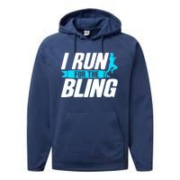 Ultramarathon I Run For The Bling Ultra Marathon Runner Performance Fleece Hoodie