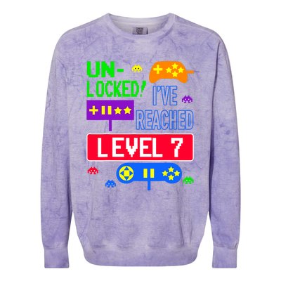 Unlocked Ive Reached Level 7 Arcade 7th Birthday Party Gift Colorblast Crewneck Sweatshirt