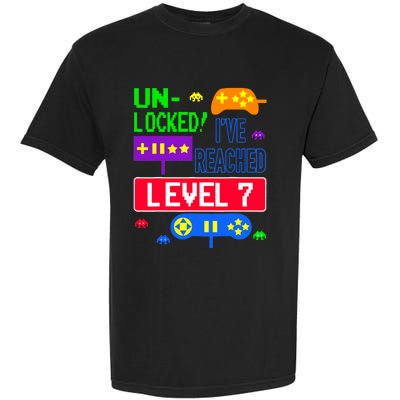 Unlocked Ive Reached Level 7 Arcade 7th Birthday Party Gift Garment-Dyed Heavyweight T-Shirt