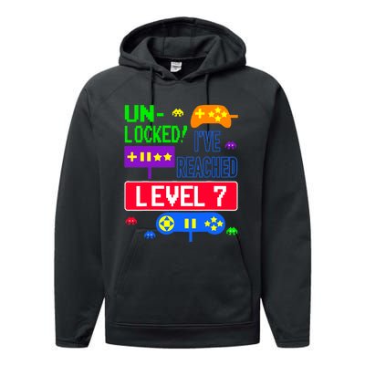 Unlocked Ive Reached Level 7 Arcade 7th Birthday Party Gift Performance Fleece Hoodie