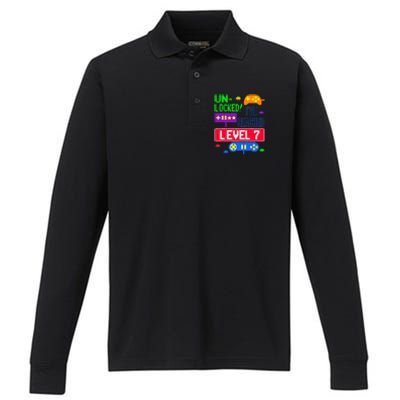 Unlocked Ive Reached Level 7 Arcade 7th Birthday Party Gift Performance Long Sleeve Polo