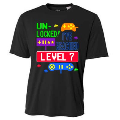 Unlocked Ive Reached Level 7 Arcade 7th Birthday Party Gift Cooling Performance Crew T-Shirt