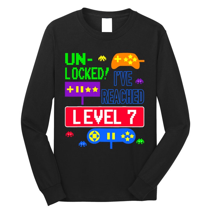 Unlocked Ive Reached Level 7 Arcade 7th Birthday Party Gift Long Sleeve Shirt