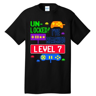 Unlocked Ive Reached Level 7 Arcade 7th Birthday Party Gift Tall T-Shirt