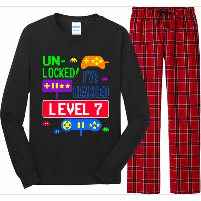 Unlocked Ive Reached Level 7 Arcade 7th Birthday Party Gift Long Sleeve Pajama Set