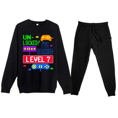 Unlocked Ive Reached Level 7 Arcade 7th Birthday Party Gift Premium Crewneck Sweatsuit Set