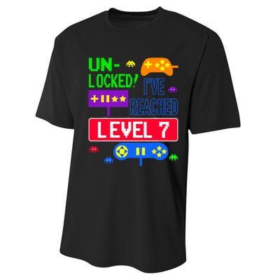 Unlocked Ive Reached Level 7 Arcade 7th Birthday Party Gift Performance Sprint T-Shirt