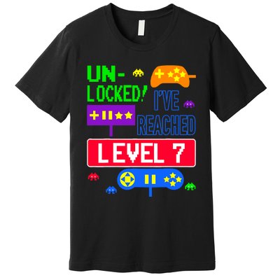 Unlocked Ive Reached Level 7 Arcade 7th Birthday Party Gift Premium T-Shirt