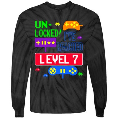 Unlocked Ive Reached Level 7 Arcade 7th Birthday Party Gift Tie-Dye Long Sleeve Shirt