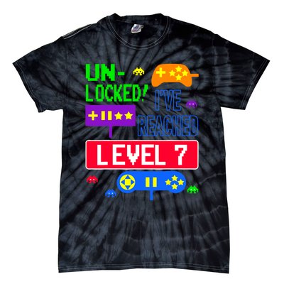 Unlocked Ive Reached Level 7 Arcade 7th Birthday Party Gift Tie-Dye T-Shirt