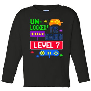 Unlocked Ive Reached Level 7 Arcade 7th Birthday Party Gift Toddler Long Sleeve Shirt