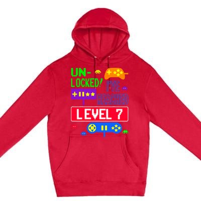 Unlocked Ive Reached Level 7 Arcade 7th Birthday Party Gift Premium Pullover Hoodie