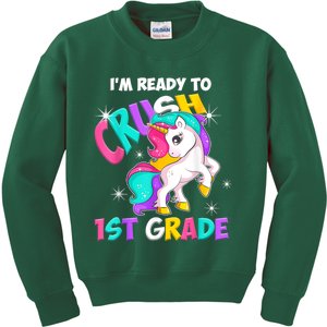 Unicorn Im Ready To Crush 1st Grade Girl Back To School Kids Sweatshirt