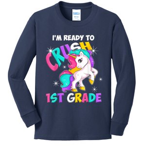 Unicorn Im Ready To Crush 1st Grade Girl Back To School Kids Long Sleeve Shirt