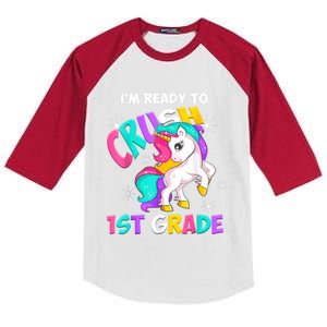 Unicorn Im Ready To Crush 1st Grade Girl Back To School Kids Colorblock Raglan Jersey