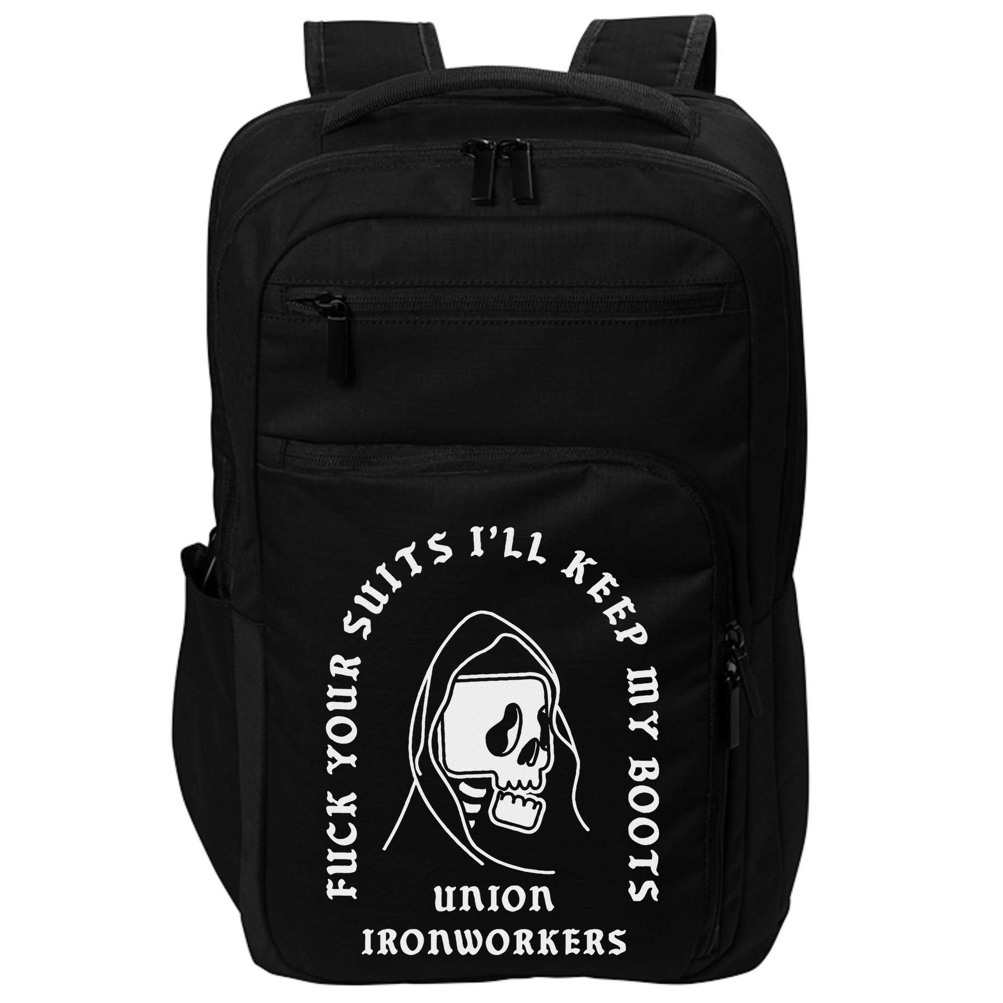 Union Ironworkers Reaper Skull Fuck Your Suits Impact Tech Backpack