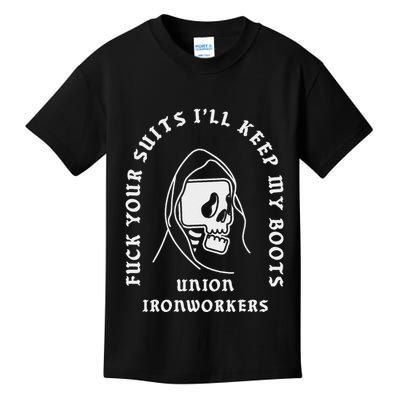 Union Ironworkers Reaper Skull Fuck Your Suits Kids T-Shirt