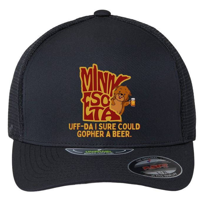 Uffda I Sure Could Gopher A Beer Mn Gopher Flexfit Unipanel Trucker Cap