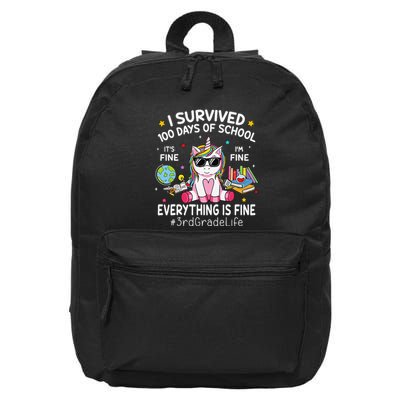 Unicorn I Survived 100 Days Of School Its Fine 3rd Grade 16 in Basic Backpack