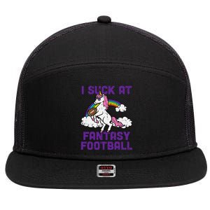 Unicorn I Suck At Fantasy Football Funny FFL Loser 7 Panel Mesh Trucker Snapback Hat