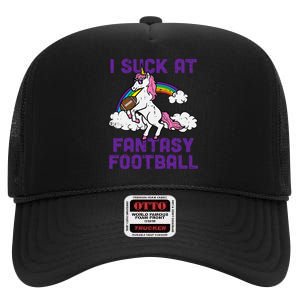 Unicorn I Suck At Fantasy Football Funny FFL Loser High Crown Mesh Back Trucker Hat