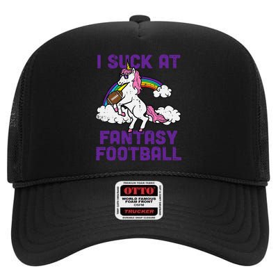 Unicorn I Suck At Fantasy Football Funny FFL Loser High Crown Mesh Back Trucker Hat