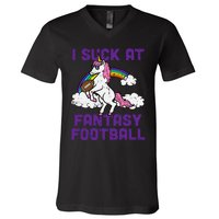 Unicorn I Suck At Fantasy Football Funny FFL Loser V-Neck T-Shirt